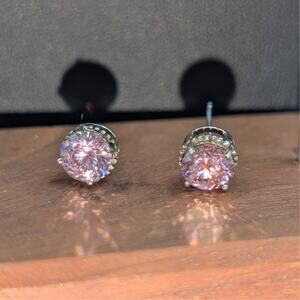 Vintage 925 Sterling Silver Pink AB Crystal Stud Earrings